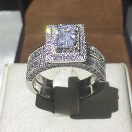 Fashion Jewelry Handmade 138pcs Gem 5A Zircon stone 14KT White Gold Filled Engagement Wedding Band Ring Bridal Set Sz 5-11272I