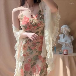 Casual Dresses French Sweet Vintage Floral Dress Women Spaghetti Strap Beach Female 2023 Summer Office Lady One Piece Korean