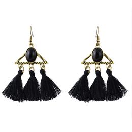 Charm Idealway Vintage Bronze Alloy Acrylic Gemstone Triangle Thread Tassel Earrings Jewelry Drop Delivery Jewelry Earrings Dh7Sn