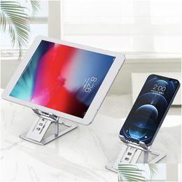 Tablet Pc Stands Aluminum Alloy Mobile Phone Holder Tra-Thin Foldable Desktop Slim Metal Drop Delivery Computers Networking Accessori Dhhas