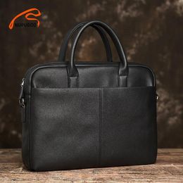 Briefcases Nupugoo Genuine Leather Men's Briefcase Man Handbag Office Bags Business Shoulder Large Capacity Crossbody for 15 Inch Laptop