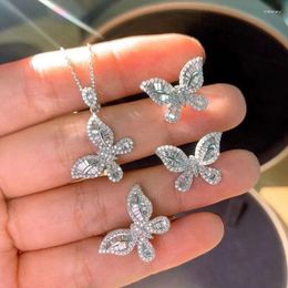 Necklace Earrings Set PT950 Gold Colour Cubic Zirconia For Women Flying Butterfly Teardrop Crystal Stud Earring Finger Rings Sets