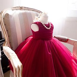 Girl Dresses Christmas Girls Princess With Hoop Red Flower Sleeveless Wedding Party Tulle Formal Vestido Without Necklace