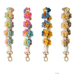 Key Rings 2023 New Flower Chrysanthemum Keychain Cotton Rope Handmade Diy Hand Woven Keyring Drop Delivery Jewellery Dhgarden Dhacs