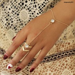 SinDlan Wholesale Korea Style Punk Finger Ring Bracelet Hand Back Chain Jewellery Conjoined Bracelet