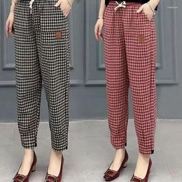 Women's Pants Autumn Loose Thin High Waist Fashion Elastic Haren Women Plaid Pocket Drawstring Casual Versatile Straight Trousers