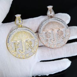 New Iced Out Money Dollar Umbrella Forever Rich Letter Necklace Two Tone Colour Bling 5A Cubic Zircon CZ Pendant HipHop Jewelry207S