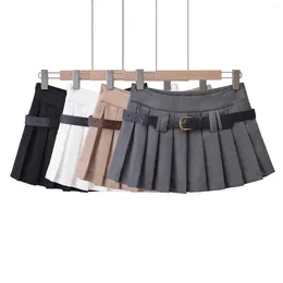 Skirts Summer Short Skirt Y2k Kawaii Clothes For Women Black Mini Belts Korean Fashion Pleated With Shorts White