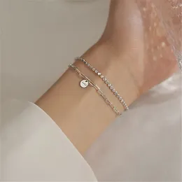 Link Bracelets 925 Silver Plated Double Layer Chain Tassel Lucky Round Bead Charm Bracelet For Women Gift Party Jewelry Sl015