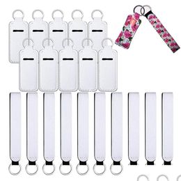 Party Favour Neoprene Wristlet Keychains Favour Sublimation Print Blank Lanyard Strap Band Split Ring Key Chain Holder Hand Wrist Keycha Dh8Mc