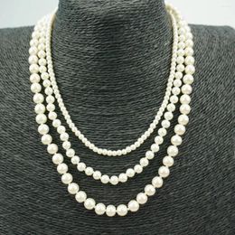 Necklace Earrings Set 4/6/8mm 3rows Superimposed White Round Glass Imitation Pearl Short Simple Women Shell Sweater Chain Wholesale