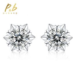 PuBang Fine Jewellery Top 925 Sterling Silver Sparkling 65MM GRA VVS1 Diamond Wedding Stud Earrings for Women Men Gift 231225