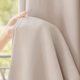 Curtain French Light Luxury Curtains for Living Room Cream Jacquard Blackout Sunscreen Soundproofing Simple Solid Color Customized 231227