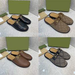 Designer Sandals Men Loafers Mules Patent Leather Slippers Rubber Slides Baotou Metal Buckle Slide Platform Sandals