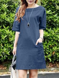 ZANZEA Fashion Denim Blue Dress Women Jeans Vestido Casual Half Sleeve O Neck Sundress Summer Vintage Denim Dresses