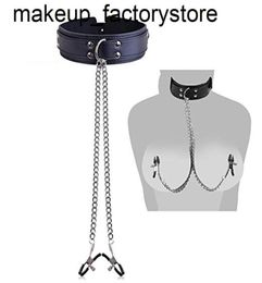 Massage Eather Slave Collar Nipple Clamps Necklace Adult Games Sex Toys For Women Couples Bdsm Bondage Gags Muzzles Accessorie1447179