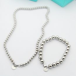 Silver Colour Luxury Brand Ring Pendant Necklaces Bracelets Pearl Round Bead Chain Necklace Sets For Women Without Box