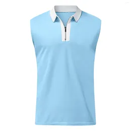 Men's Tank Tops Polo Collar Solid Color T-shirt Casual Top Fashion Sleeveless Bicycle Running Gym Fitness