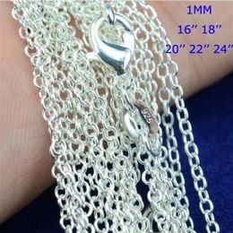 Necklaces 100pcs lot 925 Sterling Silver Rolo O Chain Necklaces Jewelry 1mm 16 -- 24 925 Silver DIY Chains Fit Penda253N