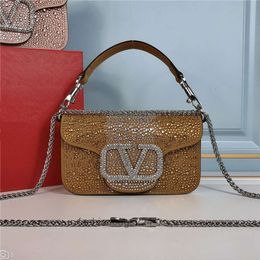 Portable VLTN Bag New Designer Bags Small Square Crystal Letter Handbag Magnetic Buckle Light Luxury Single Shoulder Messenger Shiny PurseVHGH