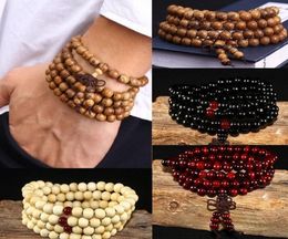 108 beads 8mm natural sandalwood buddhist buddha wood prayer beaded knot black ebony unisex men bracelets bangles for women5105897
