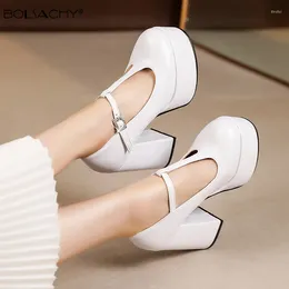 Dress Shoes Spring Autumn Sexy Platform Women Pumps Woman Thick High Heels T-belt Buckle Female Black White Size 35-43