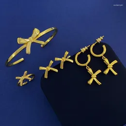 Necklace Earrings Set Arrival Fashion Bangle Ring Gold Colour Cross Darts Bowknot Open Bracelet Women Party Jewellery Gift