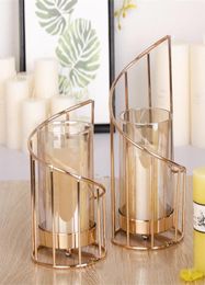 Golden Iron Holder European geometric Candlestick Romantic Crystal Candle Cup Home Table Decoration T2006246810036