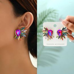 Stud Earrings Vintage Colourful Glass Piercing For Women Luxury Exaggerated Party Fashion Jewellery Ear Accessories 2023