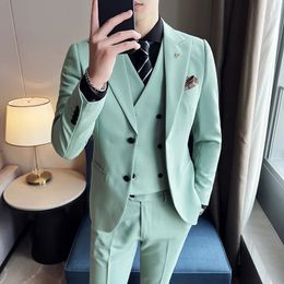 High Quality S5XL Blazer Vest Trousers Men's Business Casual British Highend Simple Wedding Gentleman Suit Three Piece 231227