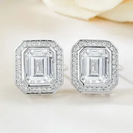 Stud Earrings 2023 Imported High Carbon Diamond Rectangular Emerald Cut Luxury Inlaid With Diamonds