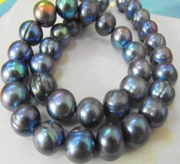 NEW FINE PEARL Jewellery RARE TAHITIAN 1213MMSOUTH SEA BLACK BLUE PEARL NECKLACE 19inch 14K8253096