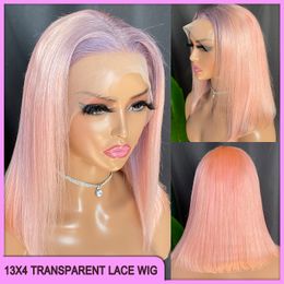 Wholesale Grade 12a 10a Indian Brazilian 100% Remy Virgin Human Hair Purple Pink Straight 13x4 Transparent Lace Frontal Wig