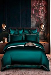 Embroidered Deep Green Blue Duvet Cover Set Premium Soft Egyptian Cotton Bedding set QueenKing size 4Pcs 1BedSheet 2Pillowcases C2192277
