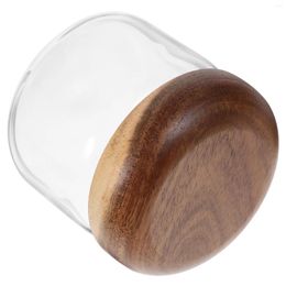 Storage Bottles Glass Sealed Jar Food Container Airtight Coffee Bean Tea Canister With Wood Lid (250ml)