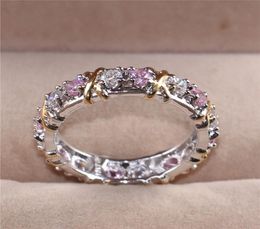 Lady039s 925 Sterling Silver pink Tanzanite Couple rings Yellow Gold Eternal Band Wedding Ring for Women Jewellery size 518694566