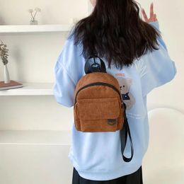 School Bags 2023 Fashion Ladies Mini Backpack Solid Color Corduroy Small Simple Casual Student Schoolbag Travel