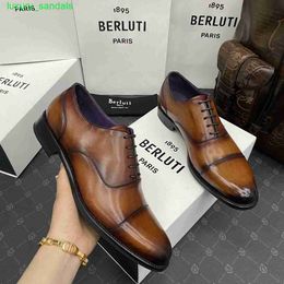 BERLUTI Men's Dress Shoes Leather Oxfords Shoes Burlut New Men's Galet Calf Leather Handmade Coloured Oxford Shoes Fashion Gentleman Business Dress Leather Shoes HBL7