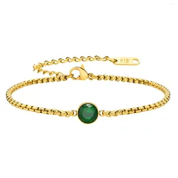 Link Bracelets Women CZ Bracelet Green Cubic Zirconia 18k Gold Plated Stainless Steel Box Chain Jewelry