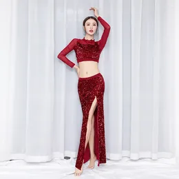 Stage Wear Belly Dance Top Long Dress Set Practice Clothes Oriental Performance Suit Sexy Women Costume Disfraz India Mujer