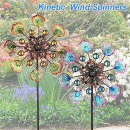 3D Kinetic Flower Wind Spinners with Stable Stake Metal Mill Reflective Painting For Outdoor Yard Lawn Garden Decoration 231227