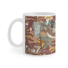 Mugs Beige Mushroom Forest White Mug Coffee Cups Funny Ceramic Coffee/Tea/Cocoa Gift Chanterelle Portobelo Bolete Oyster