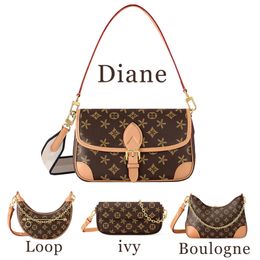 M45985 Loop Diane Ivy Boulogne Designertasche Damen Blume Halbmond Herren Clutch Umhängetaschen Luxus Handtasche Lady Cross Body Mode echtes Leder sogar Totes Kettenbeutel