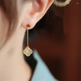 Dangle Earrings Trendy 925 Silver For Lady Party Accessories Temperament Tassel Clover Jade Female Long Drop Ear