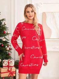 Casual Dresses Fashion Autumn Winter Women Long Sleeve Loose Christmas Dress Year Festival Print A-line Mini Ladies