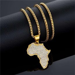 Africa Map Pendant Necklace for Women Men Gold Colour Stainless Steel Ethiopian Jewellery Whole African Maps Hiphop Item N1279 21271z