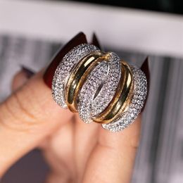 Big silver Cocktail Finger RING for women Luxury Gold Plated 238pcs Simulated diamond painting full stone Ring Jewellery size 5-10272R