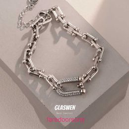 Tifannissm Bracelet Womens Fashion Cold Wind Full Diamond Zircon Horseshoe Hip Hop for Women in Instagram Style Small and P With Original Box