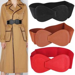 Belts Wide Bow Hook Women Solid Colour Elastic Nylon PU Leather Waist Belt Dress Coat Slim Body Decorative Girdle Strap