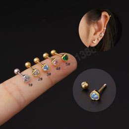 New Colour Love Zircon Thin Rod Earrings for Women Korean Simple Versatile Piercing Earrings Peach Heart Screw Ball Ear Studs